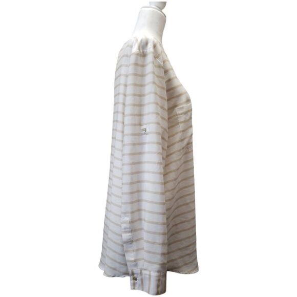 Calvin Klein Striped Zipper V-neck Roll Tab Blouse XL - Picture 2 of 6